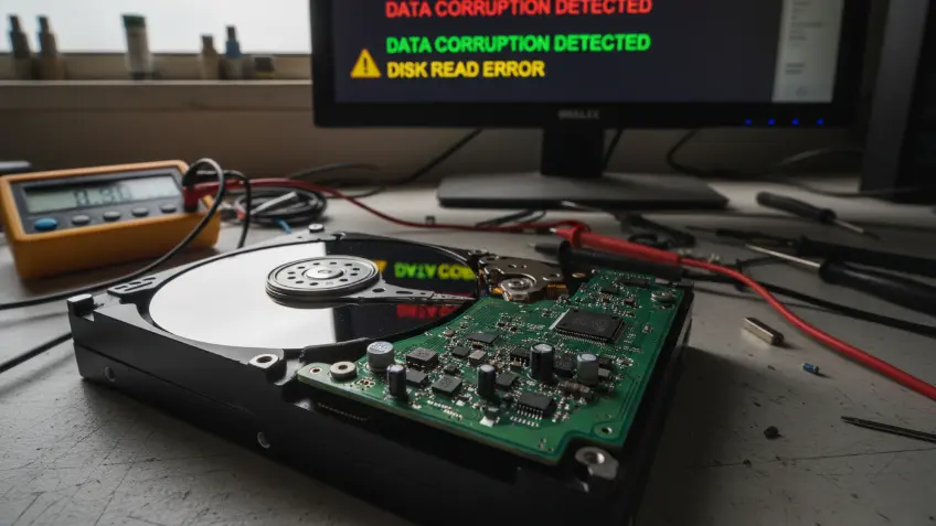Disco duro de videovigilancia dañado por cortes de luz con error de corrupción de datos y lectura en pantalla