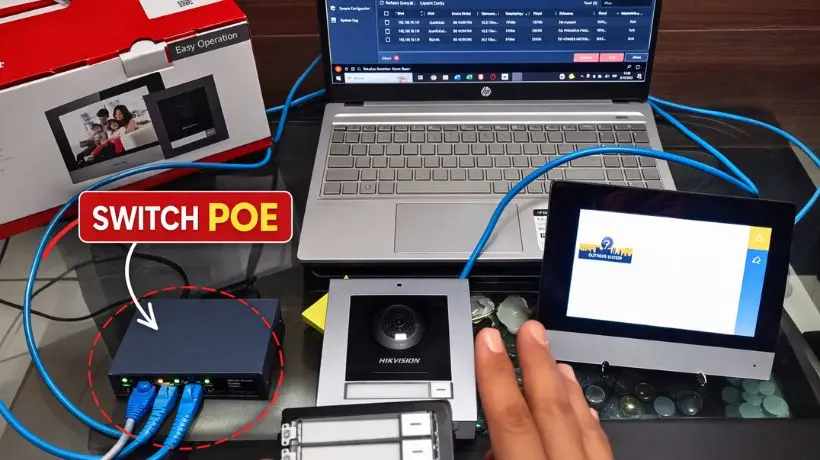 Instalación real videoportero IP Hikvision 6 monitores interiores switch PoE Trujillo