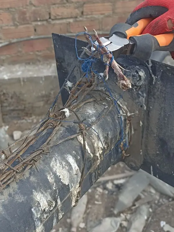 Pata de paloma atrapada en el soporte metálico de cámara PTZ durante mantenimiento correctivo en azotea de Lima — técnico cortando con alicate naranja