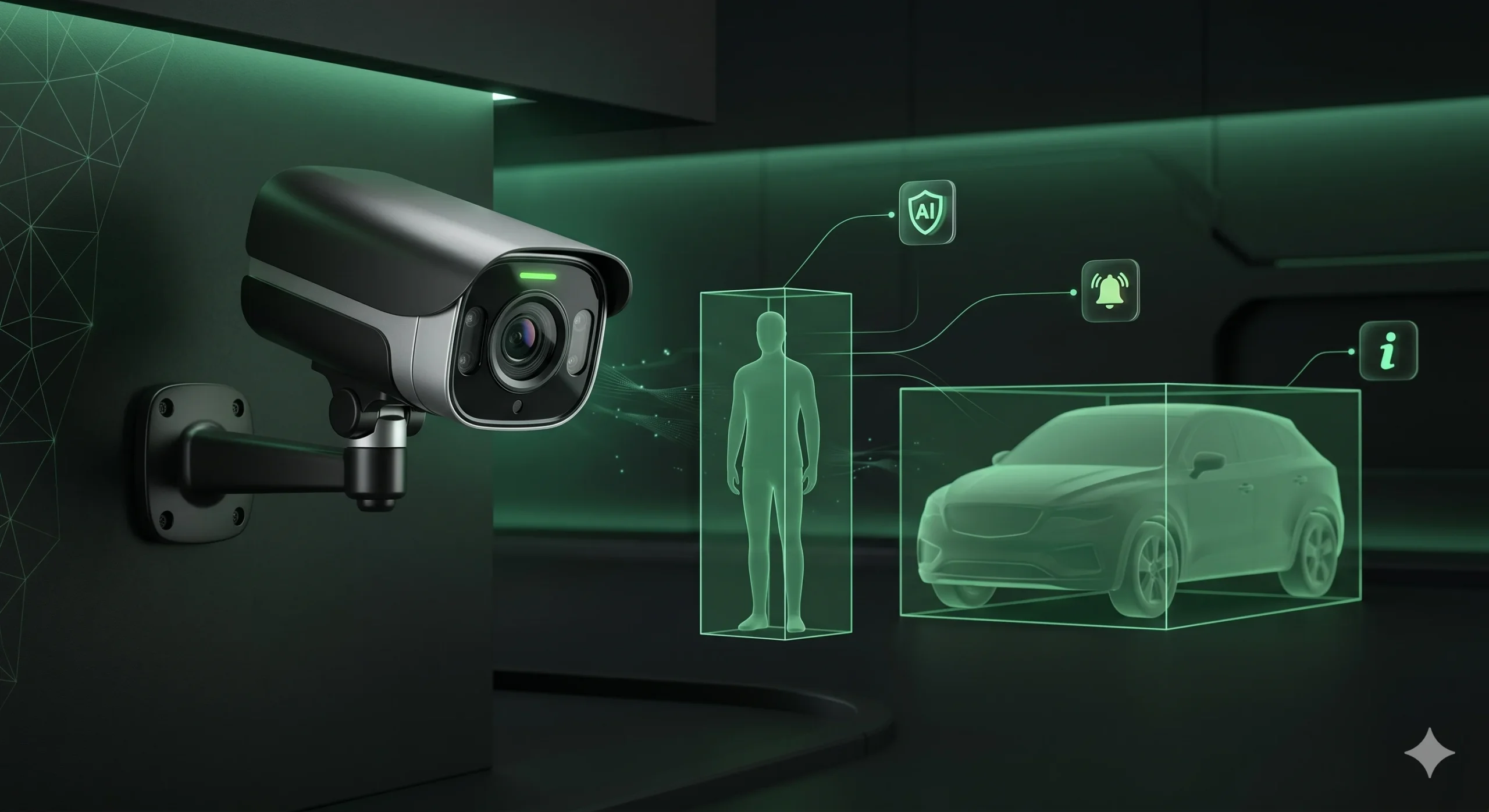 Cámara IP con inteligencia artificial detectando persona y vehículo en tiempo real