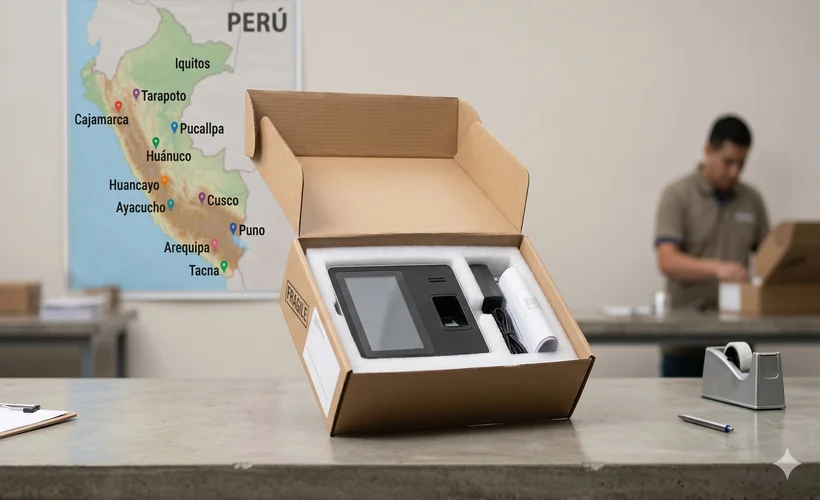 Envío de terminal biométrico de asistencia preconfigurado a provincias del Perú — Trujillo, Chiclayo, Iquitos, Tarapoto