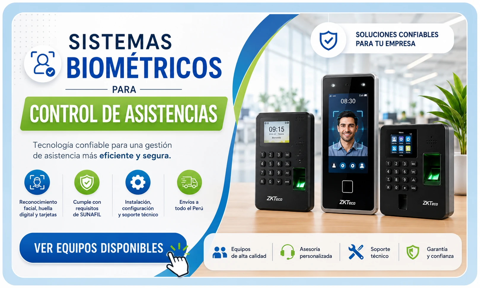Sistemas biométricos ZKTeco para control de asistencia - Ver equipos disponibles