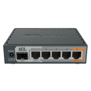 MikroTik RB760iGS hEX S - router de 5 puertos Gigabit con SFP y PoE, vista frontal