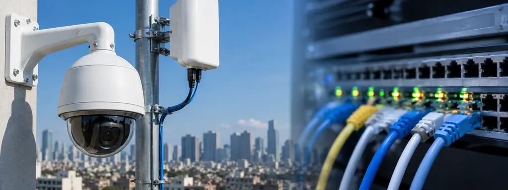 Radioenlaces y redes para videovigilancia con cámara PTZ, antena Ubiquiti y switch PoE en Lima - Max Security Perú